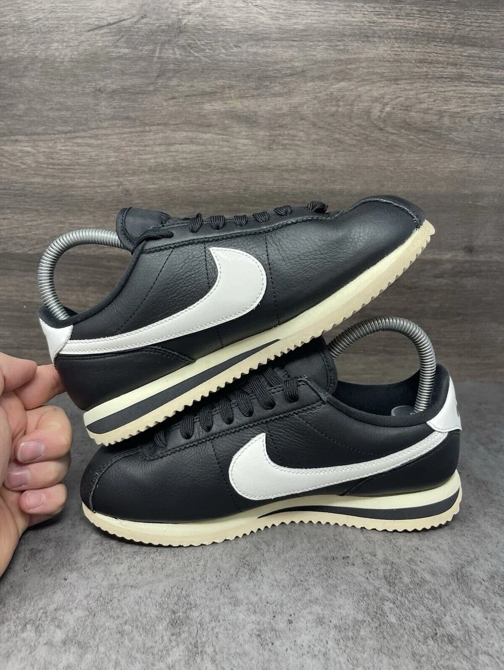 Nike Cortez 23 Premium Womens Size 6.5 Black Sail Leather Casual Shoes FB6877